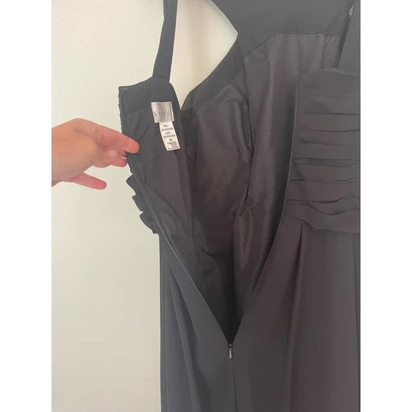 Bill Levkoff Leighton Formal Dress Black Chiffon Halter A-line Princess Size 16 - Picture 10 of 16